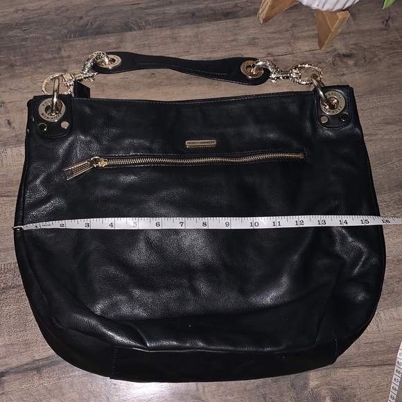 REBECCA MINKOFF BLACK LEATHER GOLD STUDDED HANDBAG - Picture 5 of 10